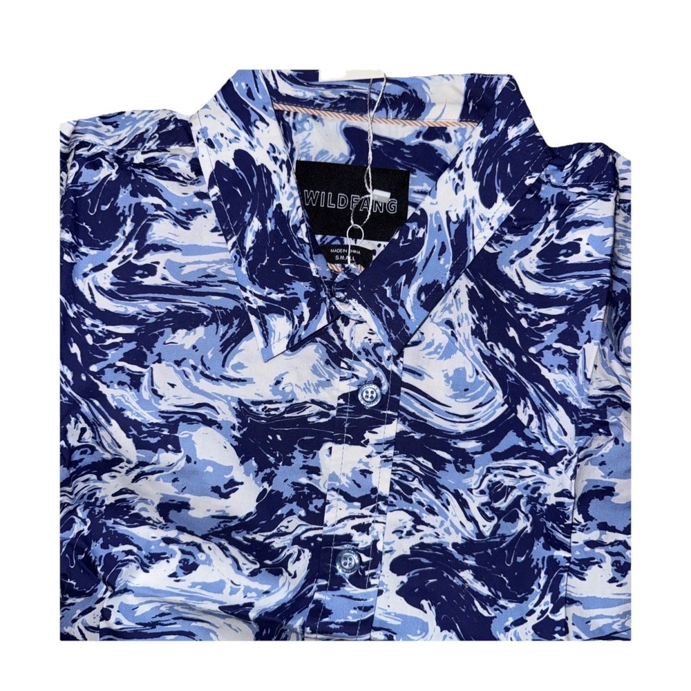 Wildfang The Essential SS Button Up Shirt Blue Marble Print XL NEW - Picture 2 of 7